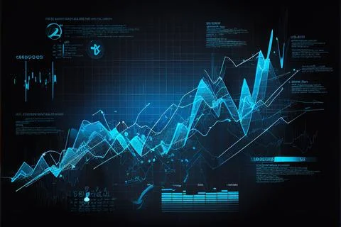 Market reporting graph analysis with blue colour and black background an element Stock Illustration