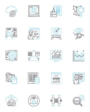 Market reporting linear icons set. Analytics, Trends, Insights, Data, Industry Illustrazione stock