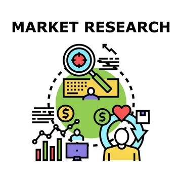 Market research analyzing customer data and strategy development Stock Illustration
