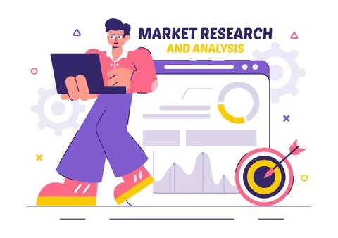 Market Research and Analysis Vector Illustration with Team Management and A.. Stock Illustration