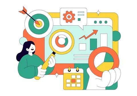 Market Research And Analysis Vector Illustration Featuring Team Management .. 库存插图