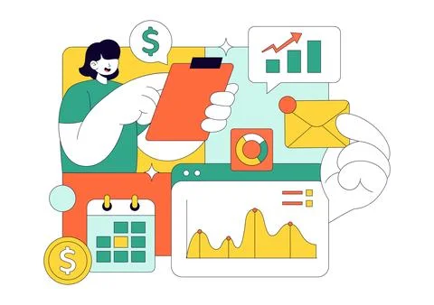 Market Research And Analysis Vector Illustration Featuring Team Management .. Stock Illustration