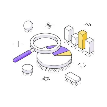 Market Research And Data Analysis With Magnifying Glass Isometric Vector Il.. Stock Illustration
