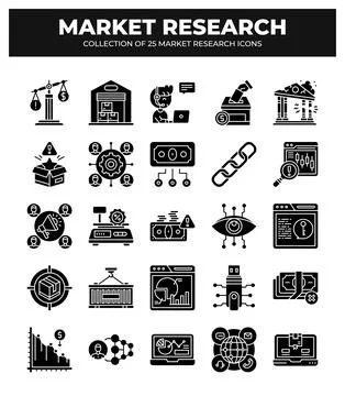 Market Research Icons. Data Analysis. Financial &amp; Business Analytics Stock Illustration