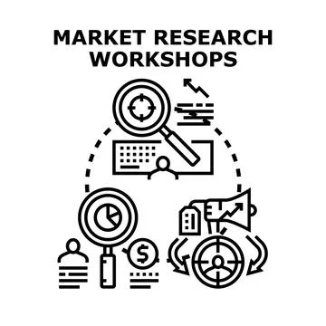 Market research workshops analyzing customer data strategy Stock Illustration