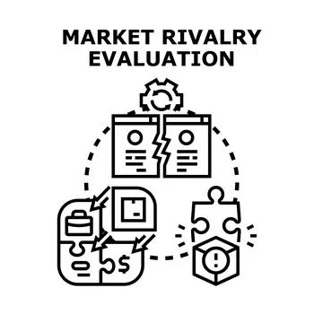 Market rivalry evaluation analyzing competition strategy Stock Illustration