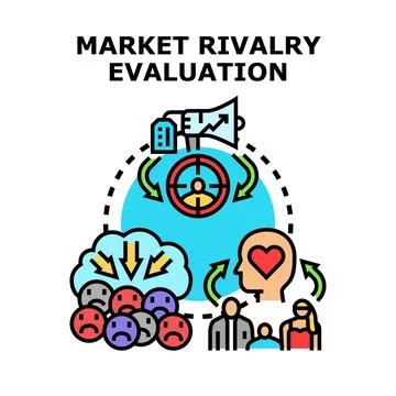 Market rivalry evaluation evaluating consumer perception icon Stock Illustration