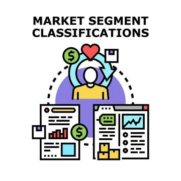 Market segment classifications analyzing customer behavior Stock Illustration