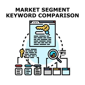 Market segment keyword comparison concept Stock Illustration
