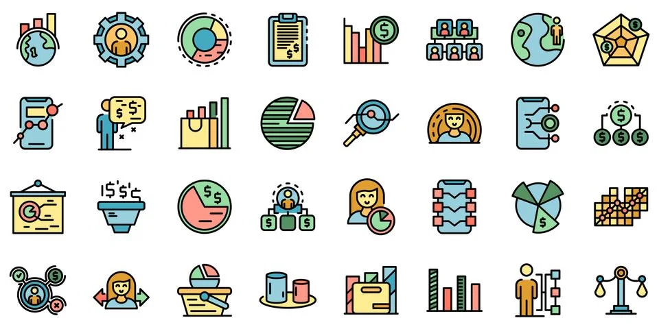 Market segmentation icons set vector flat Stock Illustration