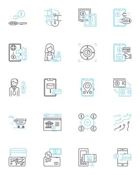 Market segmentation linear icons set. Demographics, Psychographics, Geographics Stock Illustration