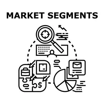 Market segments analyzing customer audience data Stock Illustration