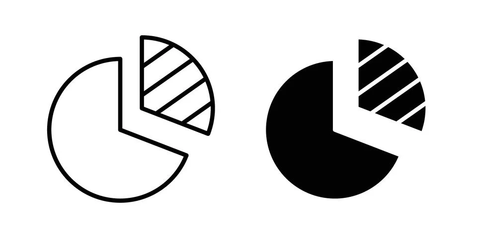 Market share icon solid, line, and editable vector set. Stock Illustration