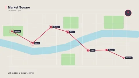 Market Square Digital City Map Navigation UI Light Mode Stock Footage 344329351
