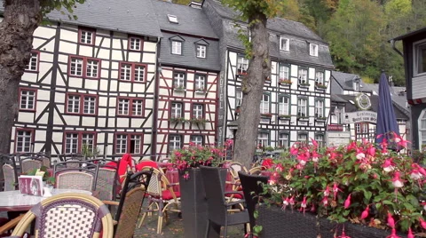 Market square in a small German town Monschau. Stock Footage 42956375