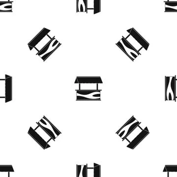 Market stall with awning pattern seamless black Stock Illustration