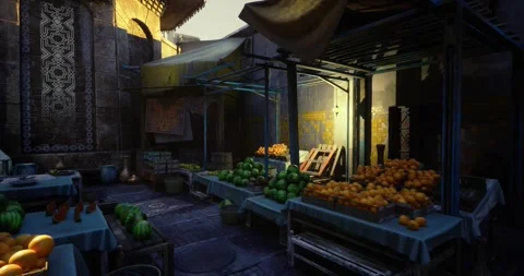 Market stand showcasing fresh oranges and leafy vegetables under shelter Stock Footage 333557872