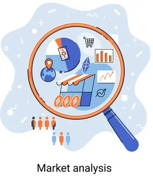 Market statistics data analysis marketing strategy development metaphor 库存插图