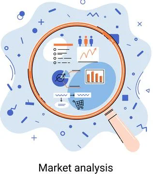 Market statistics data analysis marketing strategy development metaphor Illustrazione stock