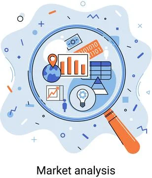 Market statistics data analysis marketing strategy development metaphor 库存插图