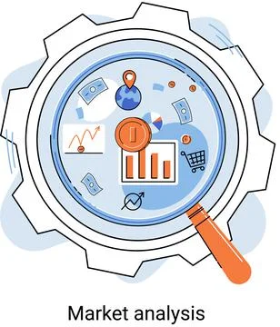 Market statistics data analysis marketing strategy development metaphor 库存插图