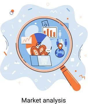 Market statistics data analysis marketing strategy development metaphor 库存插图