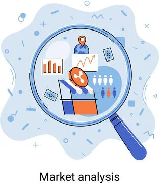 Market statistics data analysis marketing strategy development metaphor 库存插图