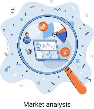 Market statistics data analysis marketing strategy development metaphor 库存插图