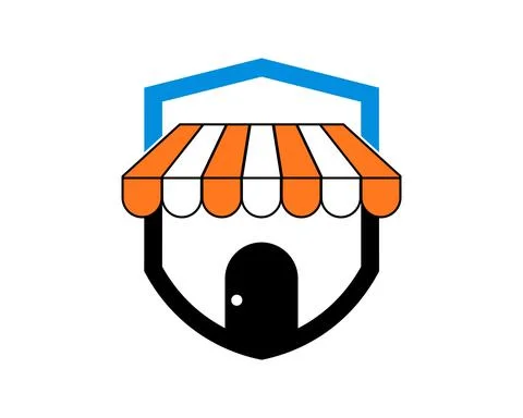 Market store with shield shape logo Stock Illustration