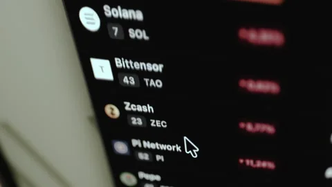 Market tracking interface displaying the Trending list of cryptocurrencies Stock Footage 329309017