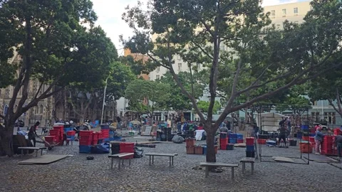 Market Traders Setting Up, Cape Town, South Africa 8K Video stock 347937708
