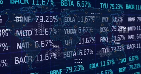On market update streaming financial display updating values pulsing tickers Stock Footage 321100385