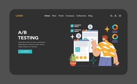 Marketer demonstrates A B Testing on dual web layouts Illustrazione stock
