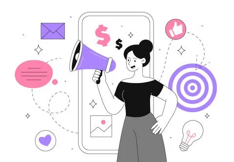 Marketer with loudspeaker vector line concept Illustrazione stock