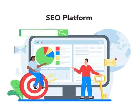 Marketer online service or platform. Advertising and promotion. Stock Illustration