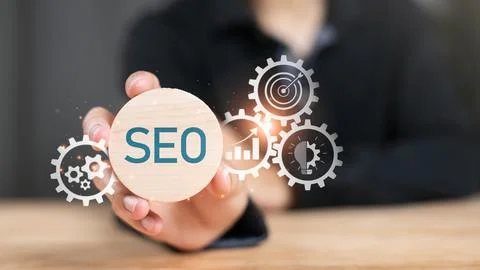 Marketer showing SEO concept ,optimization analysis tools , search engine r.. Stock Photos