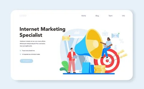 Marketer web banner or landing page. Advertising and promotion. Stock Illustration