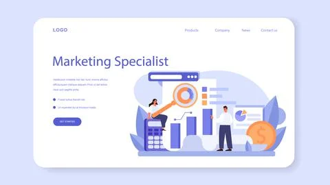 Marketer web banner or landing page. Advertising and marketing concept. Stock Illustration