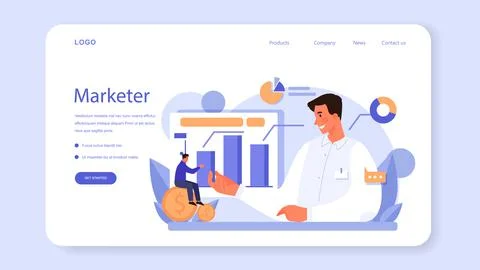 Marketer web banner or landing page. Advertising and marketing concept. Stock Illustration