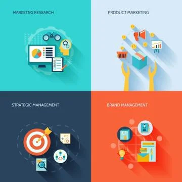 Marketers flat icons set Illustrazione stock