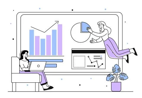 Marketers with graphs vector linear Stock Illustration