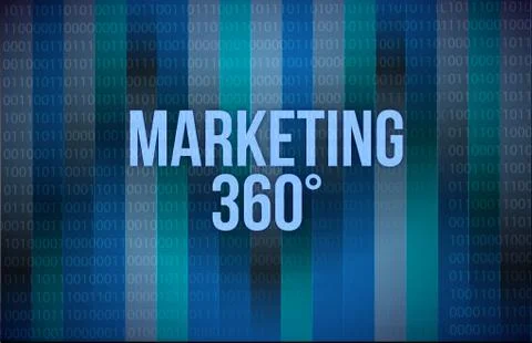 Marketing 360 concept binary illustration design blue background Stock Illustration