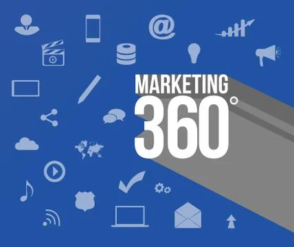 Marketing 360 sign over marketing tools イラスト素材