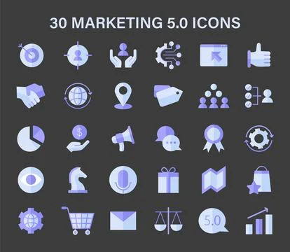 Marketing 5.0 icon set. Essential visual elements representing advanced digital Illustrazione stock