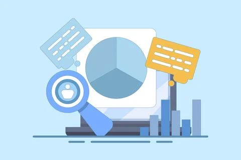 Marketing analysis and development concept. Participate in business activities. Stock Illustration