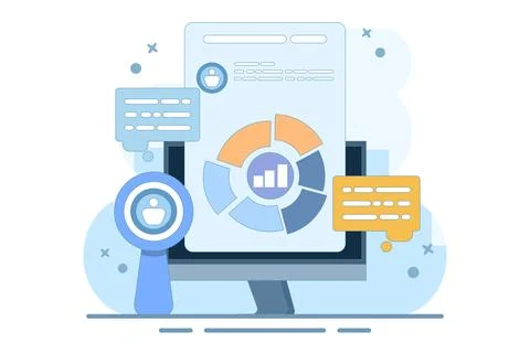 Marketing analysis and development concept. Participate in business activities. Stock Illustration