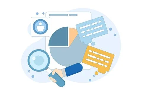 Marketing analysis and development concept. Participate in business activities. Stock Illustration