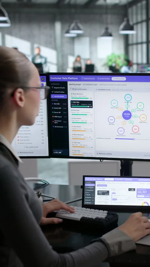Marketing Analyst Studies Customer Data On Computer Stock Footage 344715184