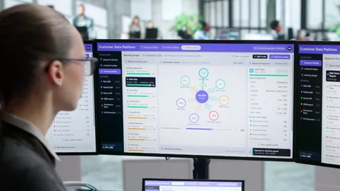 Marketing Analyst Studies Customer Data On Computer 動画素材 345860166