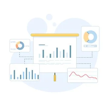 Marketing analytics and financial performance illustration featuring graphs Illustrazione stock